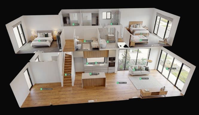 Cut-away 3D model of a finished home