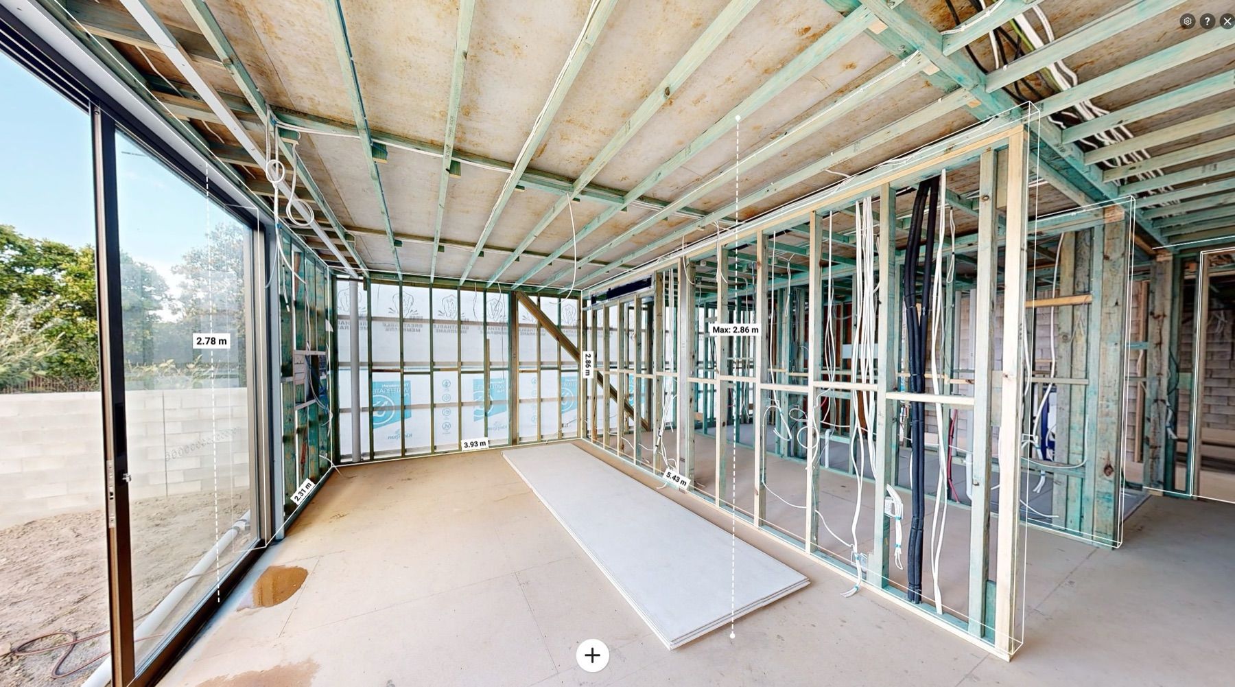 Pre-plaster 3D capture of a framed living room