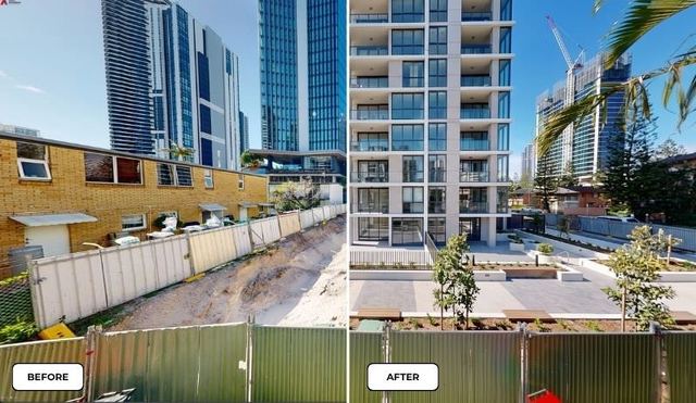 Before and after 3D capture beside a high-rise site